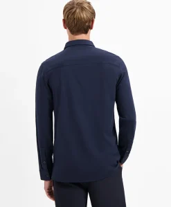 Heren overhemd lange mouw blauw