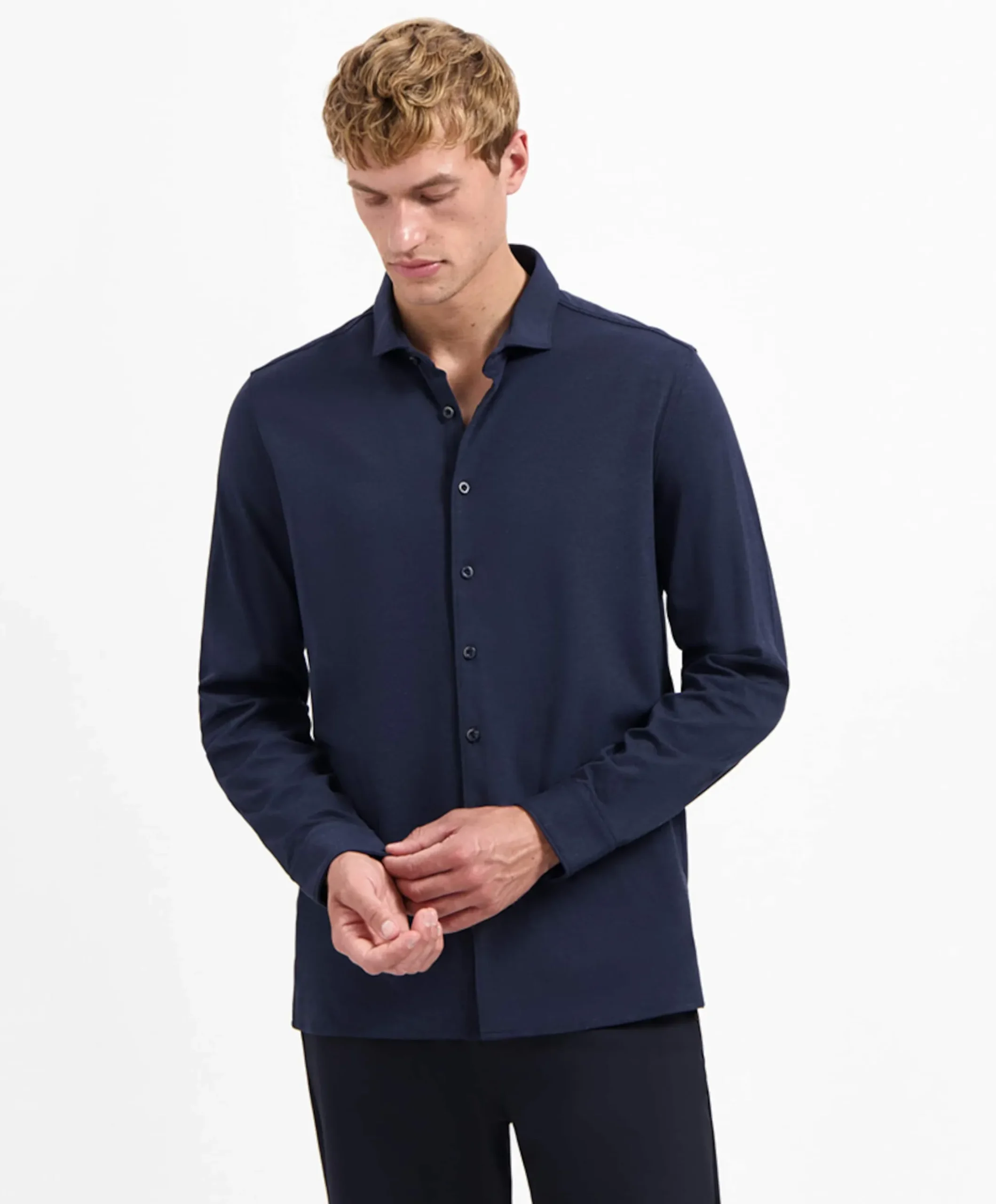 Heren overhemd lange mouw blauw