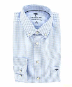 Heren overhemd lange mouw blauw