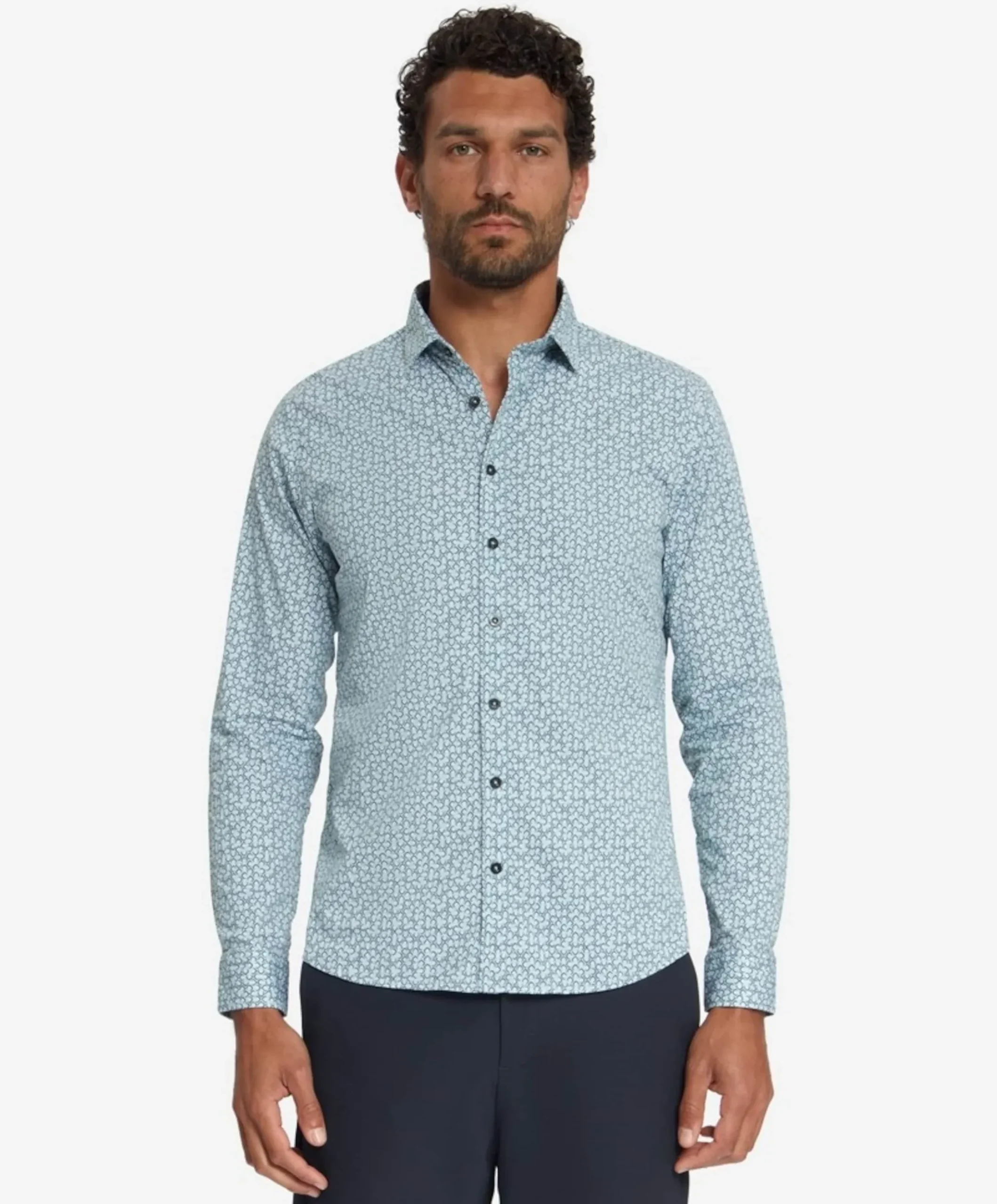 Heren overhemd lange mouw blauw