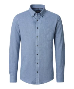 Heren overhemd lange mouw blauw