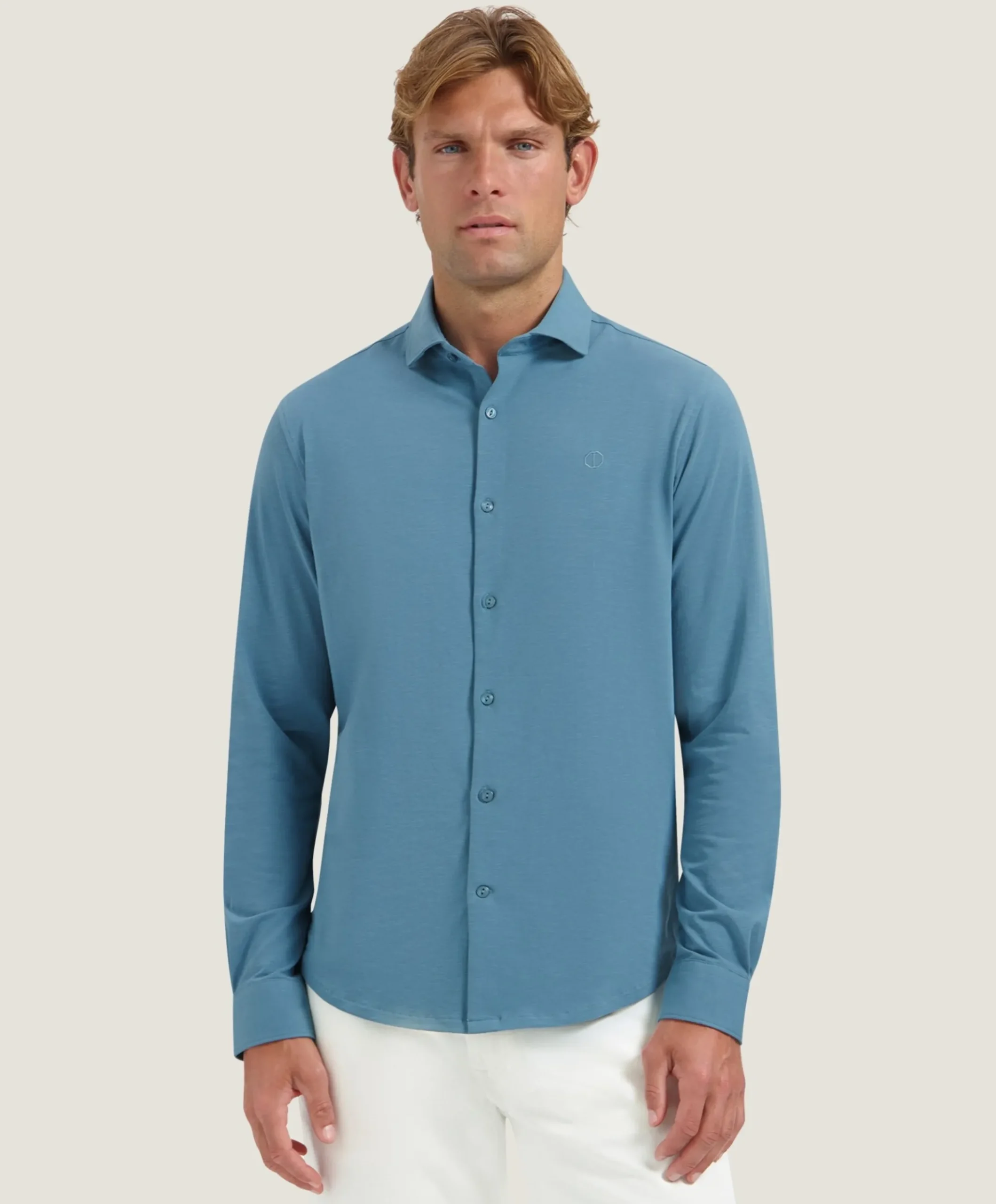 Heren overhemd lange mouw blauw