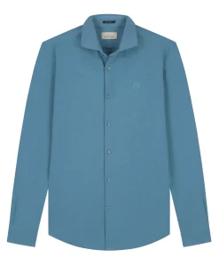 Heren overhemd lange mouw blauw