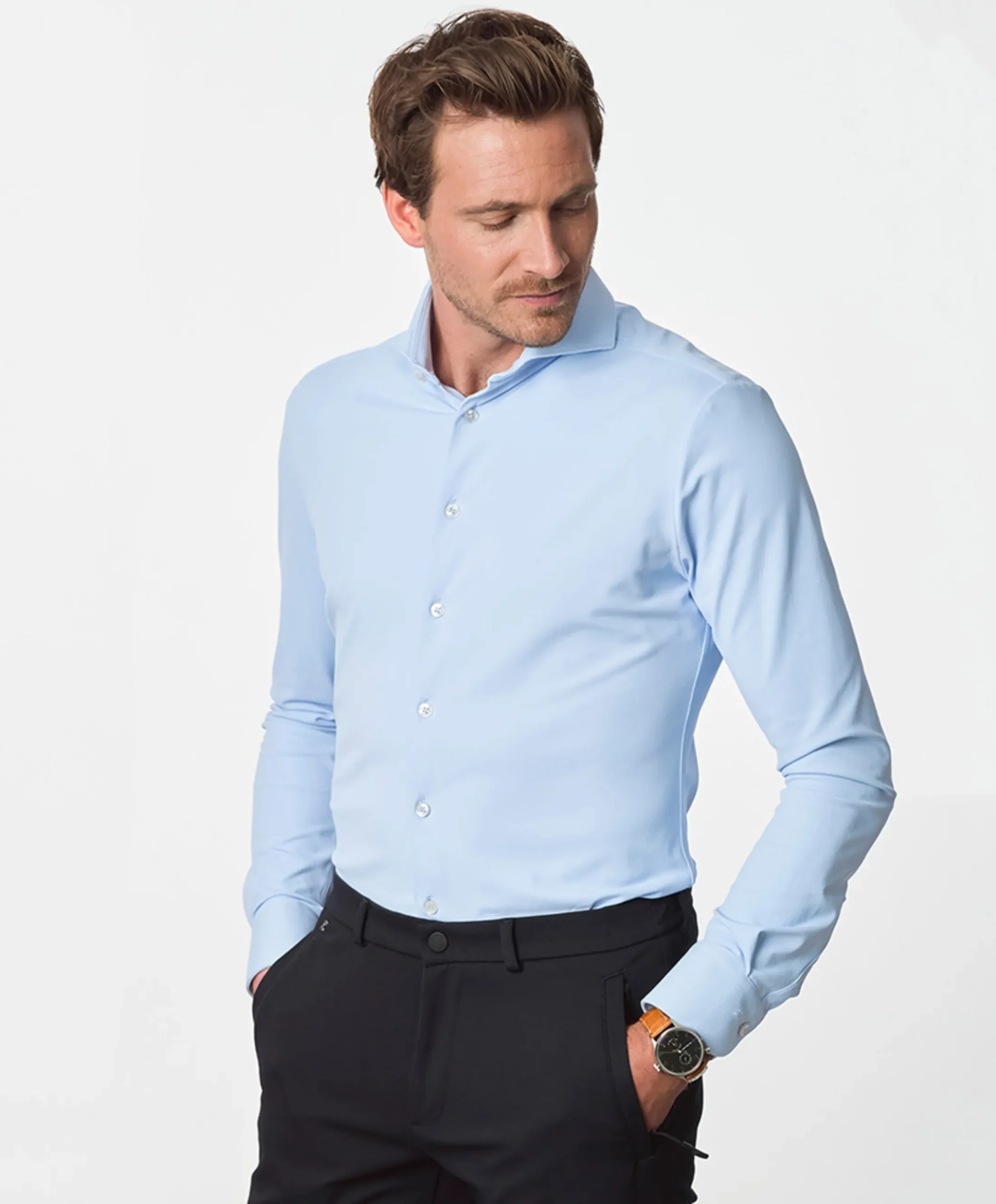Heren overhemd lange mouw blauw