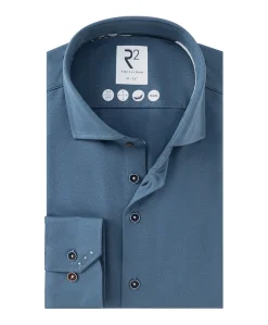 Heren overhemd lange mouw blauw