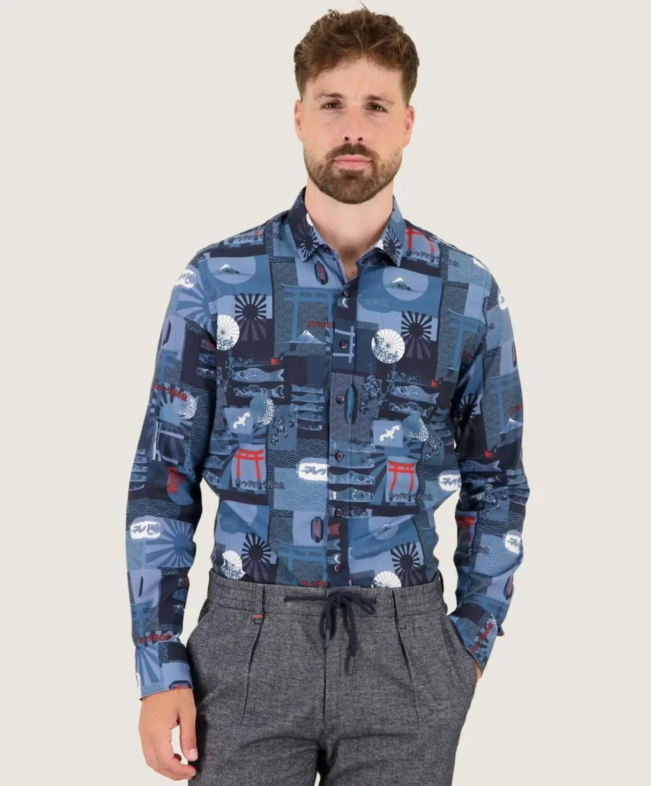 Heren overhemd lange mouw blauw