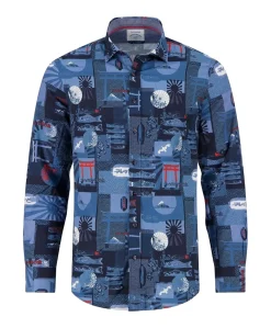 Heren overhemd lange mouw blauw