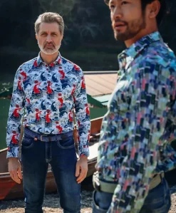 Heren overhemd lange mouw blauw