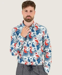 Heren overhemd lange mouw blauw