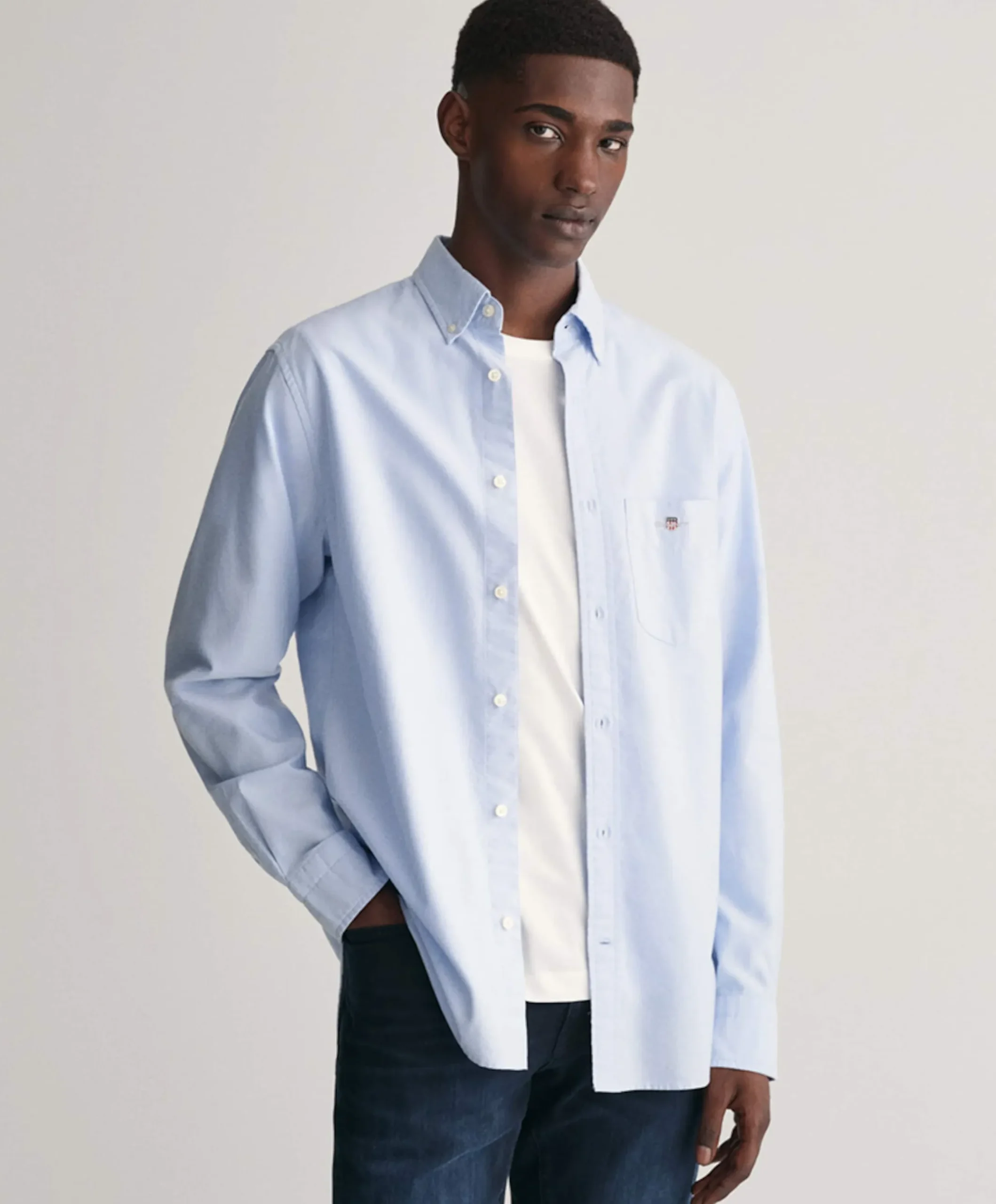 Heren overhemd lange mouw blauw