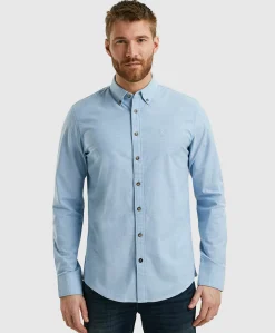 Heren overhemd lange mouw blauw
