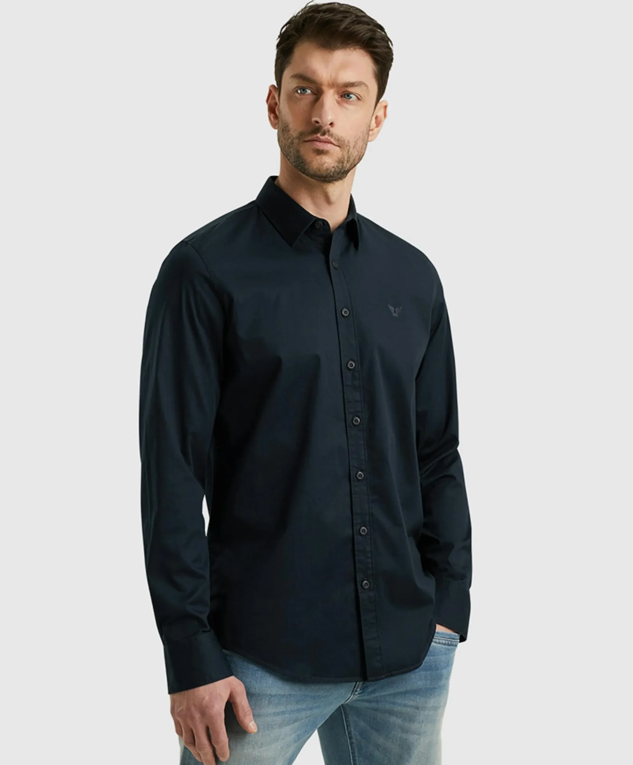 Heren overhemd lange mouw blauw