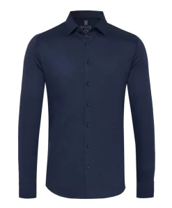 Heren overhemd lange mouw blauw