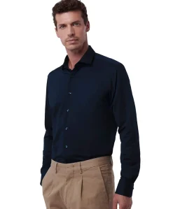 Heren overhemd lange mouw blauw