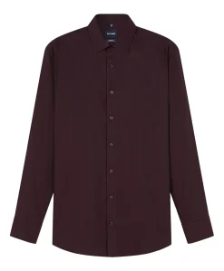 Heren overhemd lange mouw bordeaux