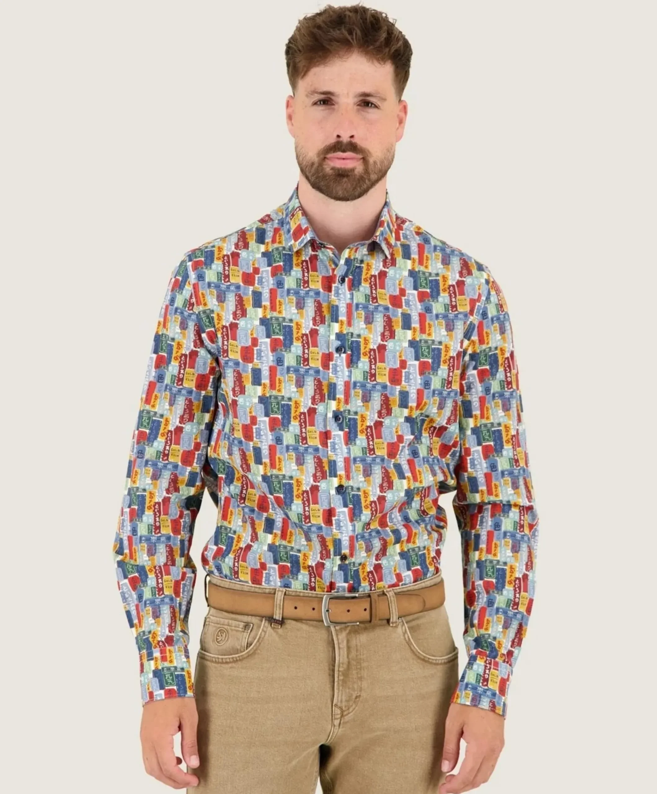 Heren overhemd lange mouw multicolor