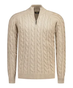 Heren trui met rits beige
