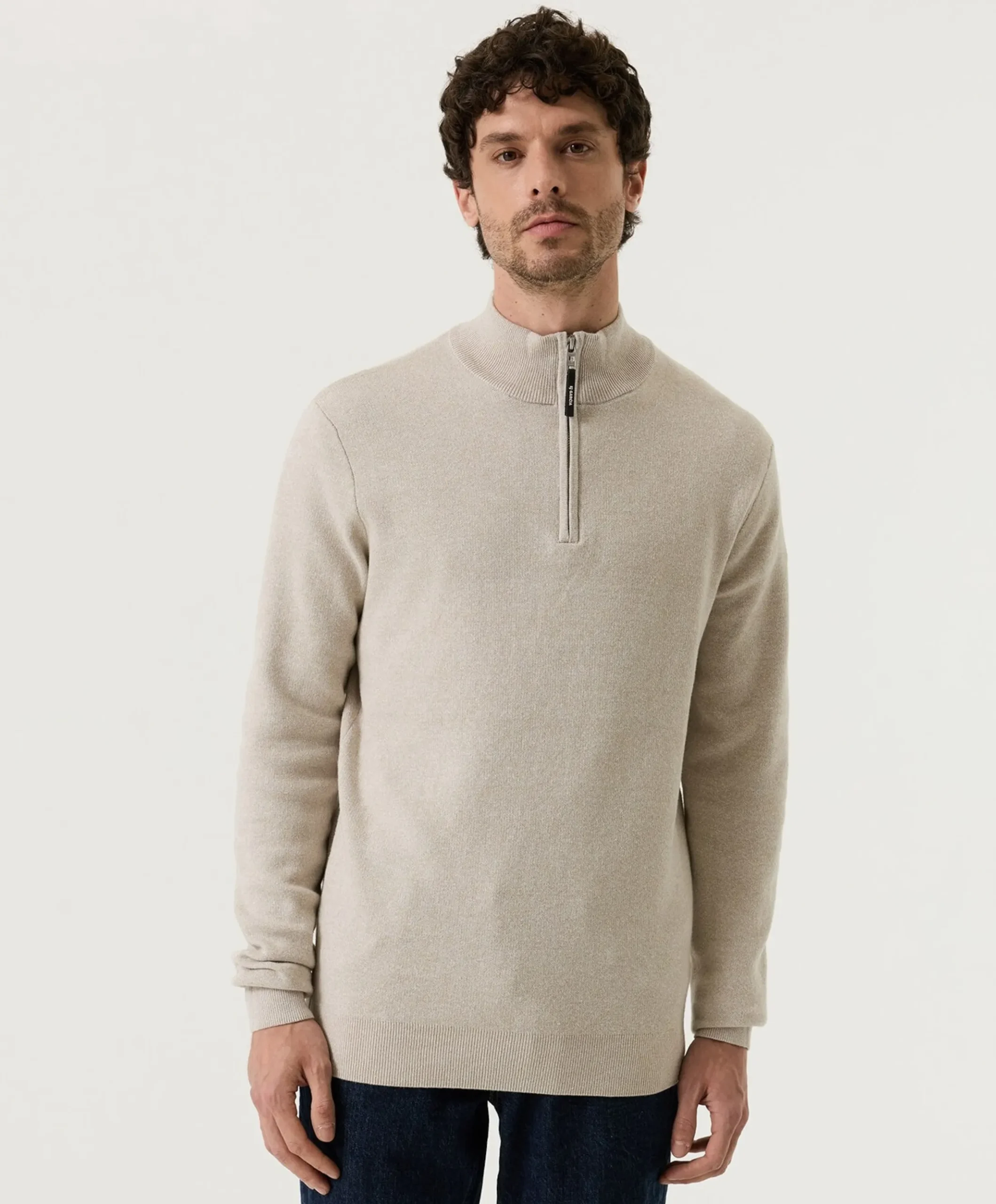 Heren trui met rits beige