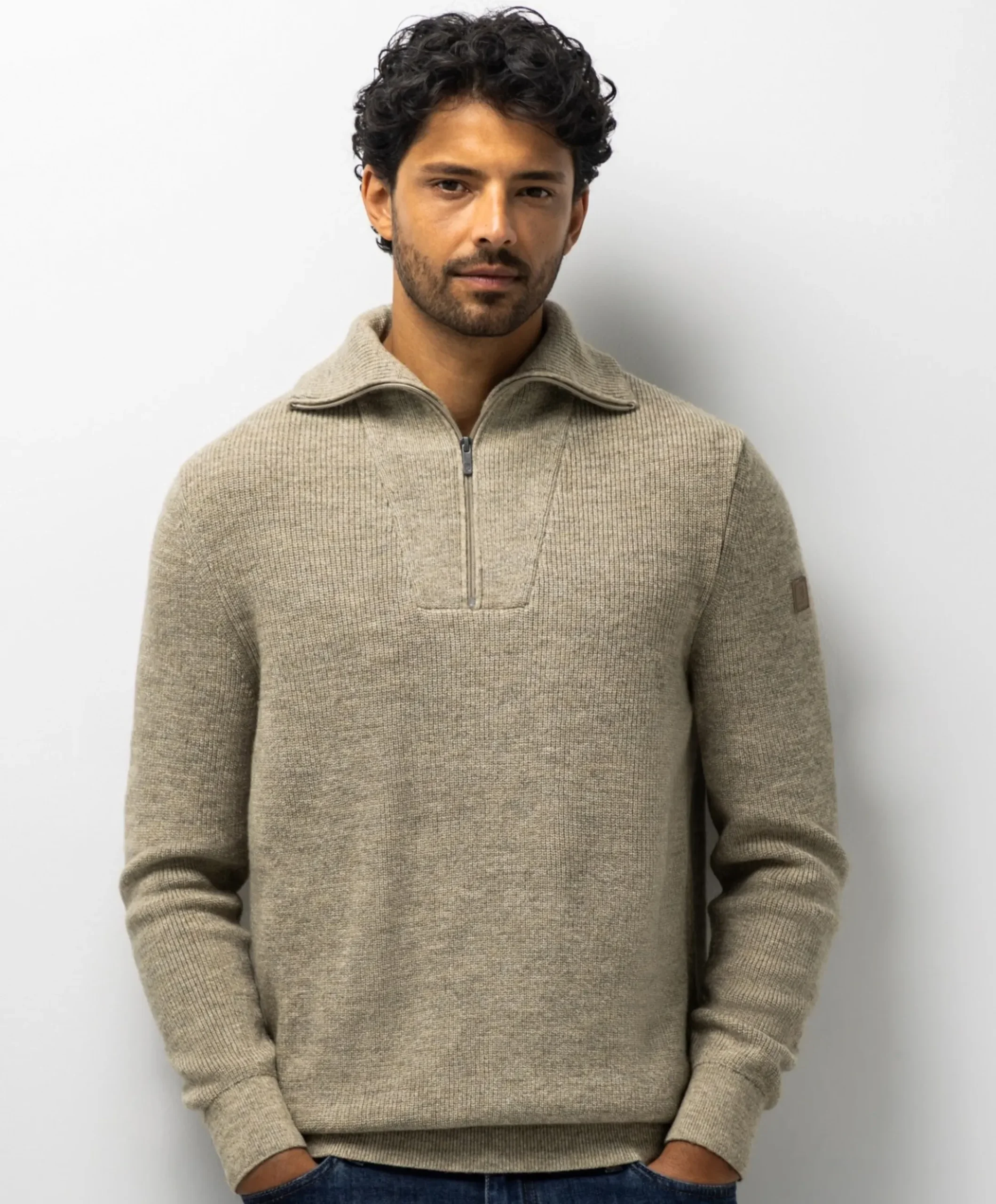 Heren trui met rits beige