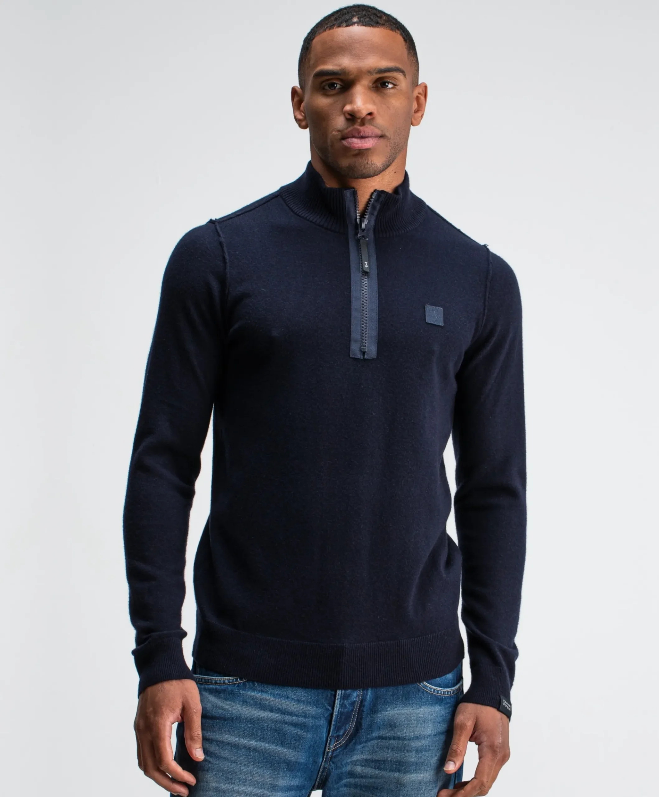 Heren trui met rits blauw