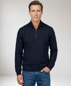 Heren trui met rits blauw