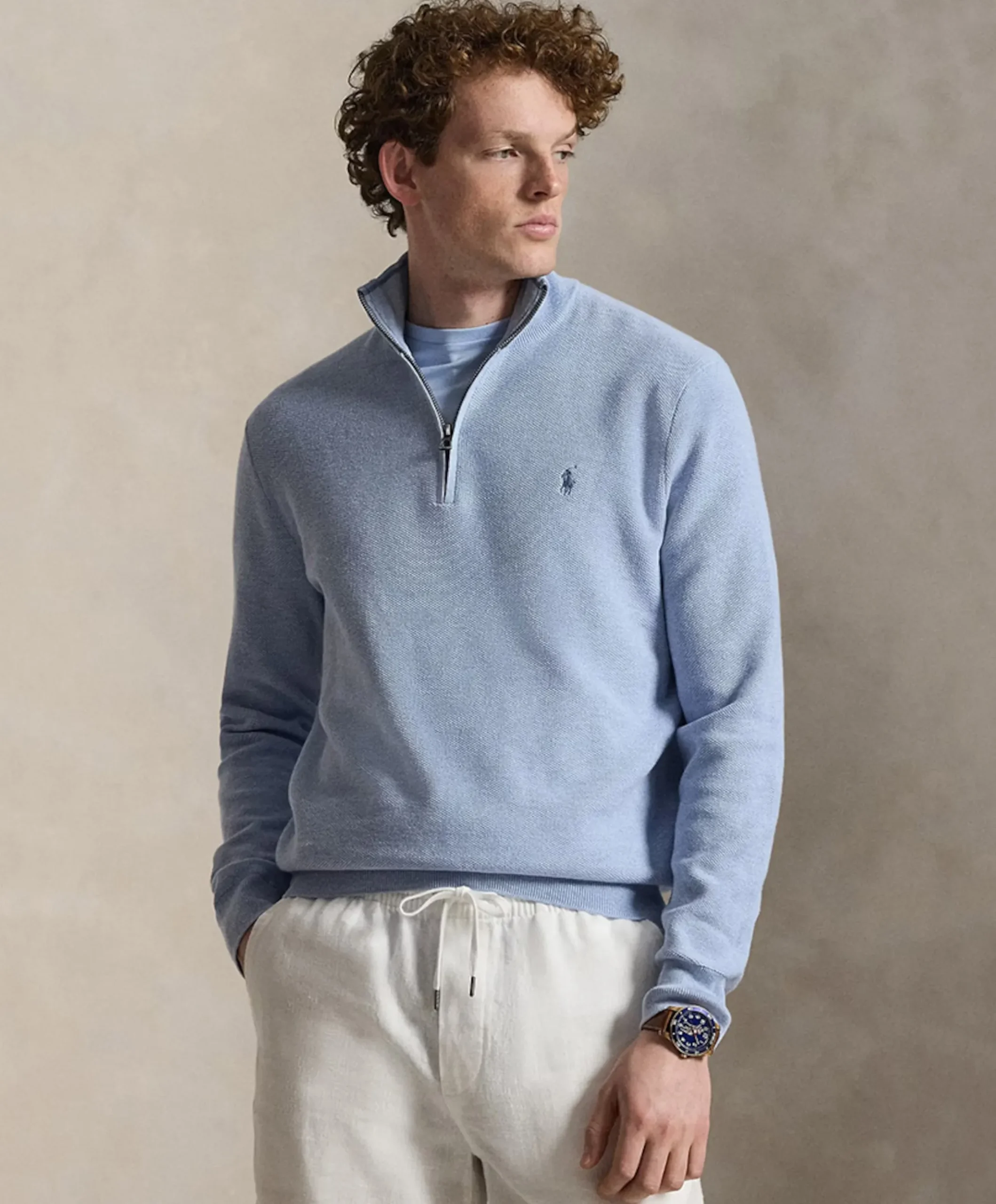 Heren trui met rits blauw