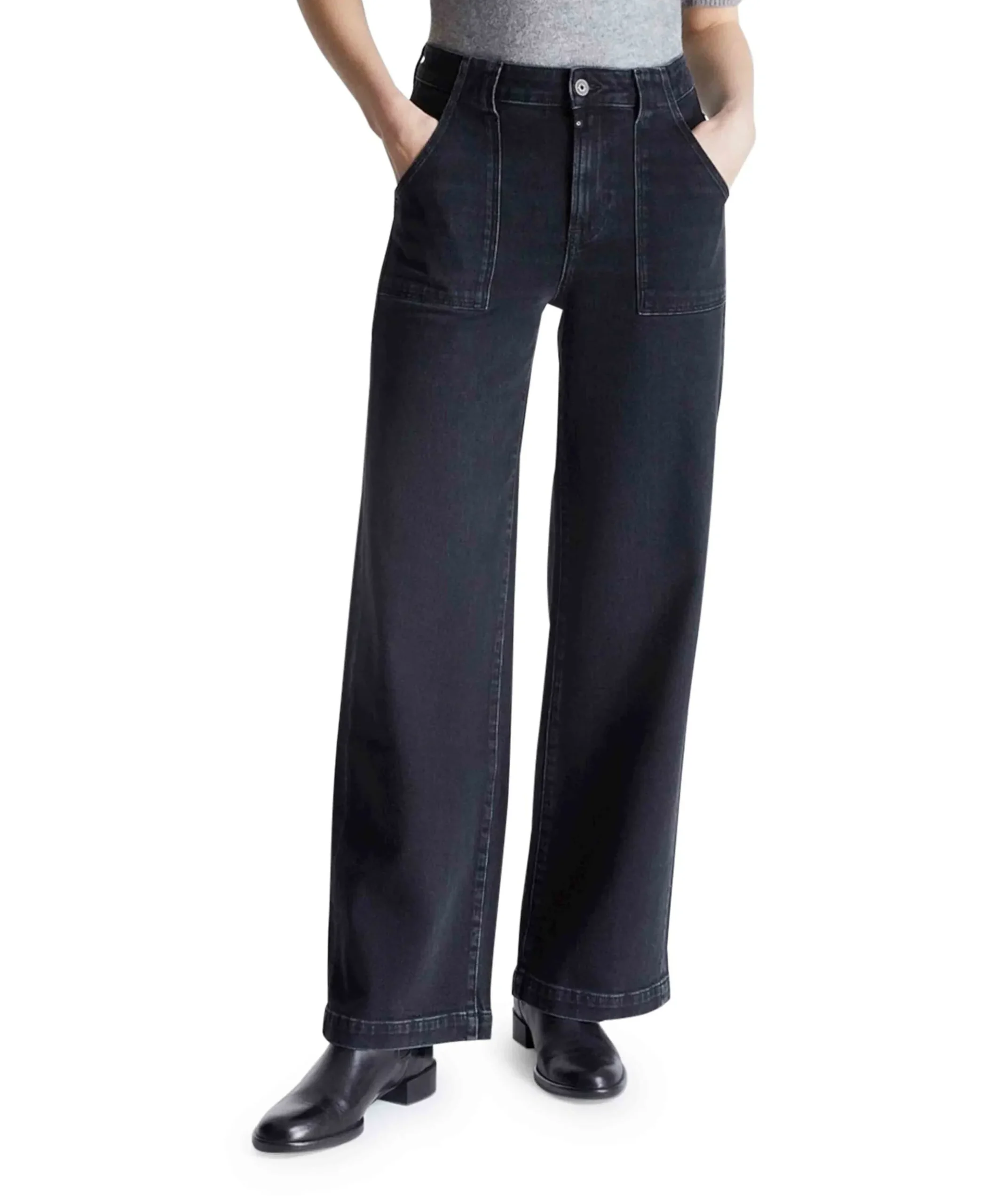 high waist wide leg dames jeans zwart