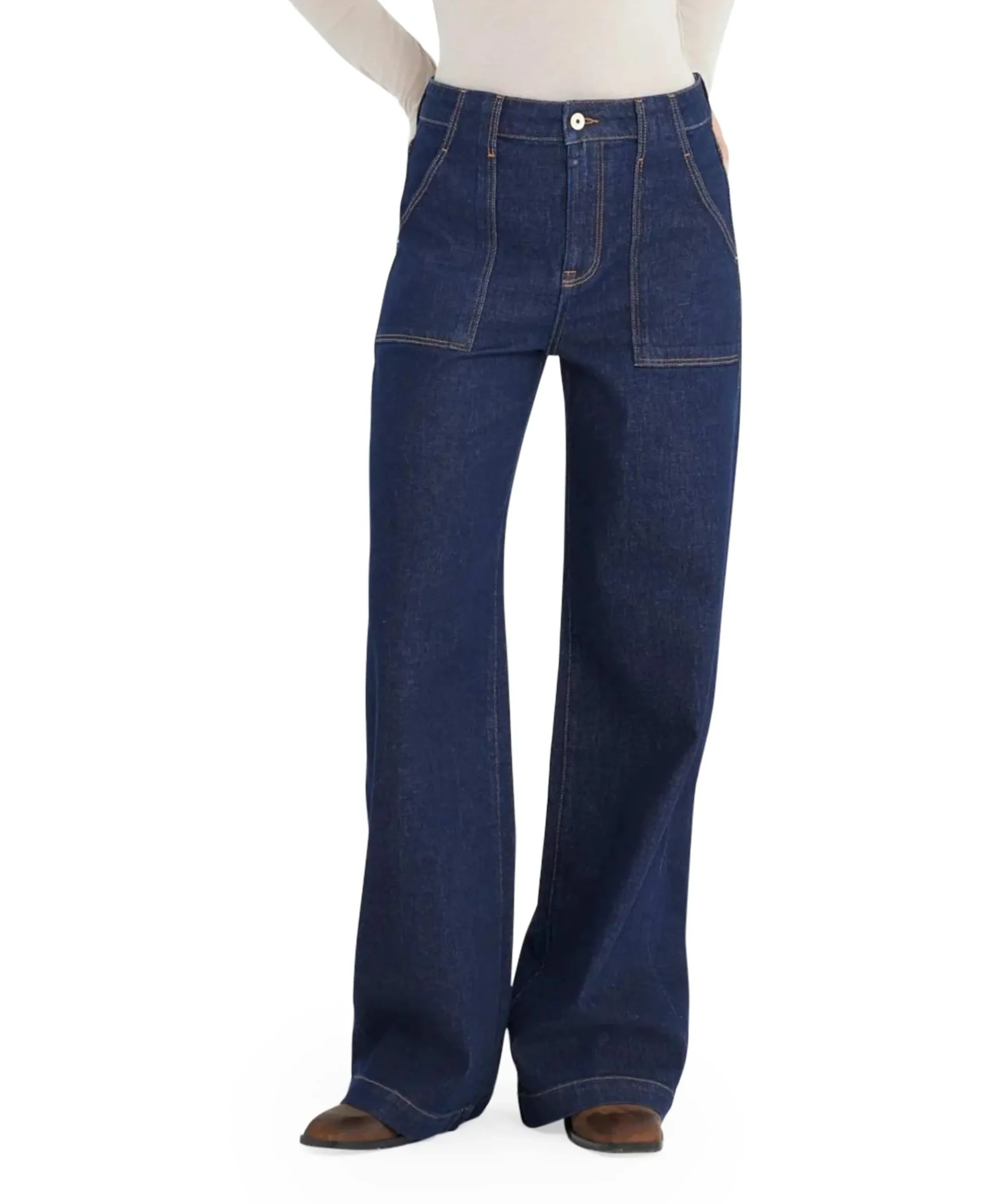 high waist wide leg dames jeans blauw