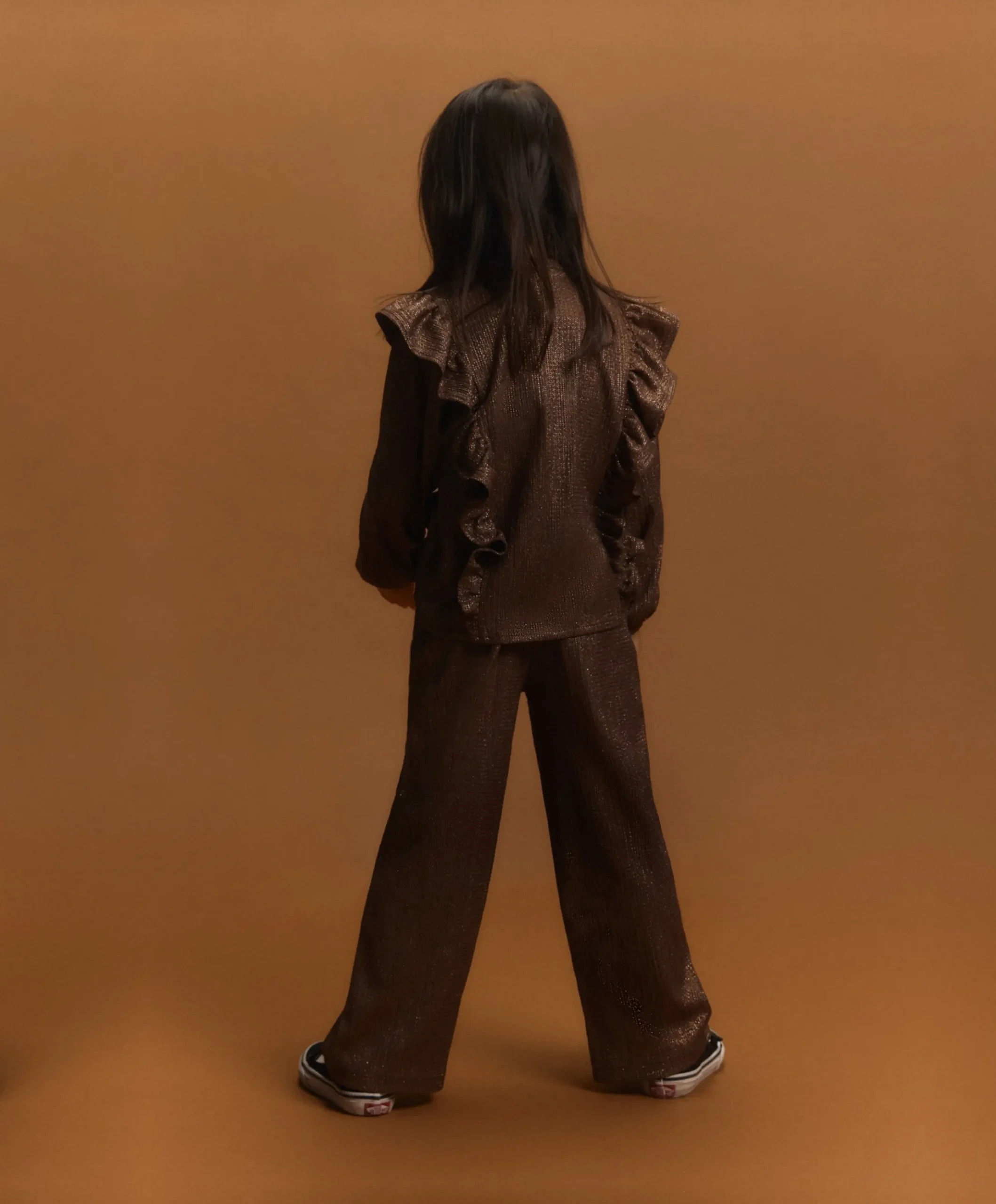 knitted shiny wide leg meisjes broek bruin