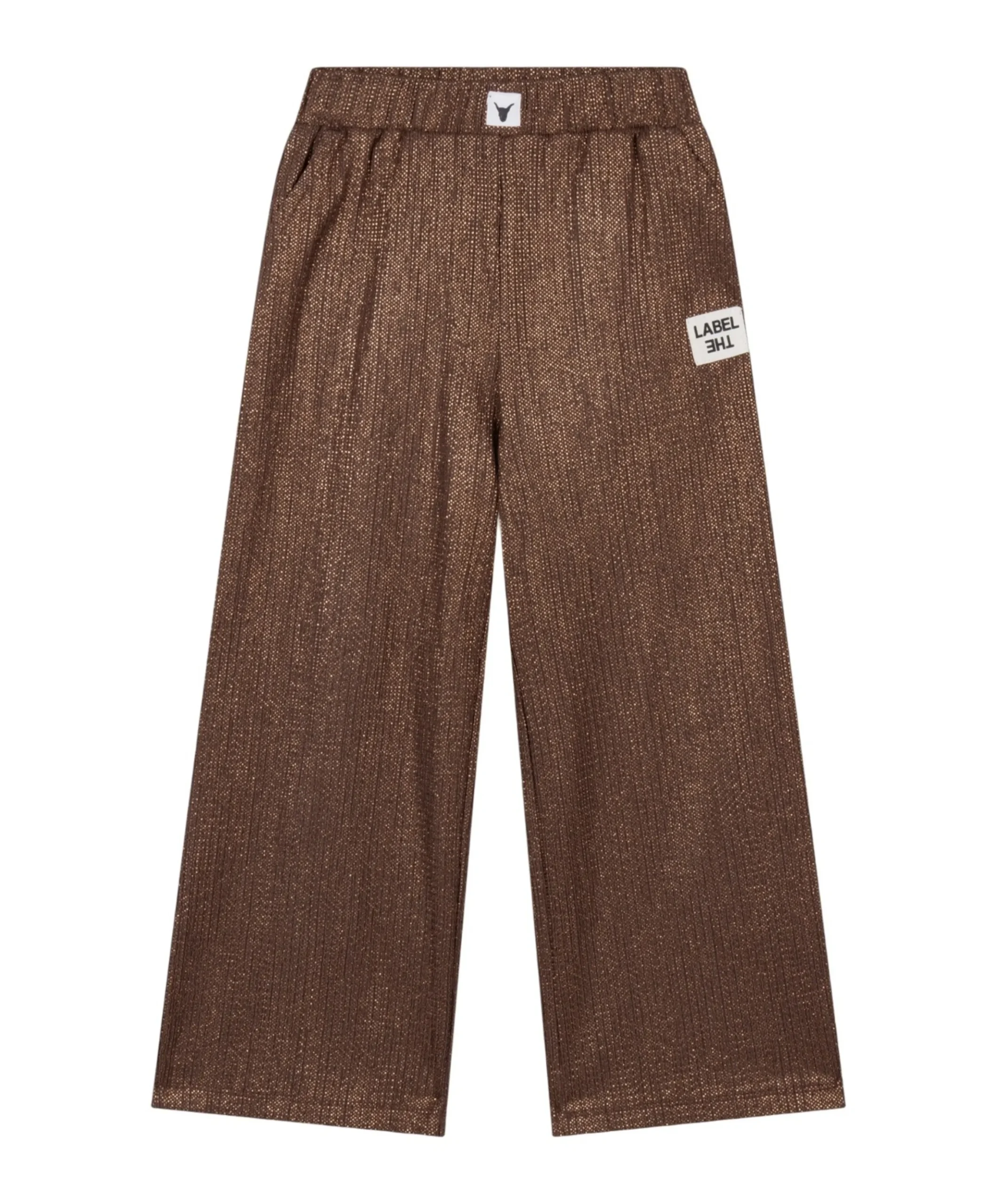 knitted shiny wide leg meisjes broek bruin