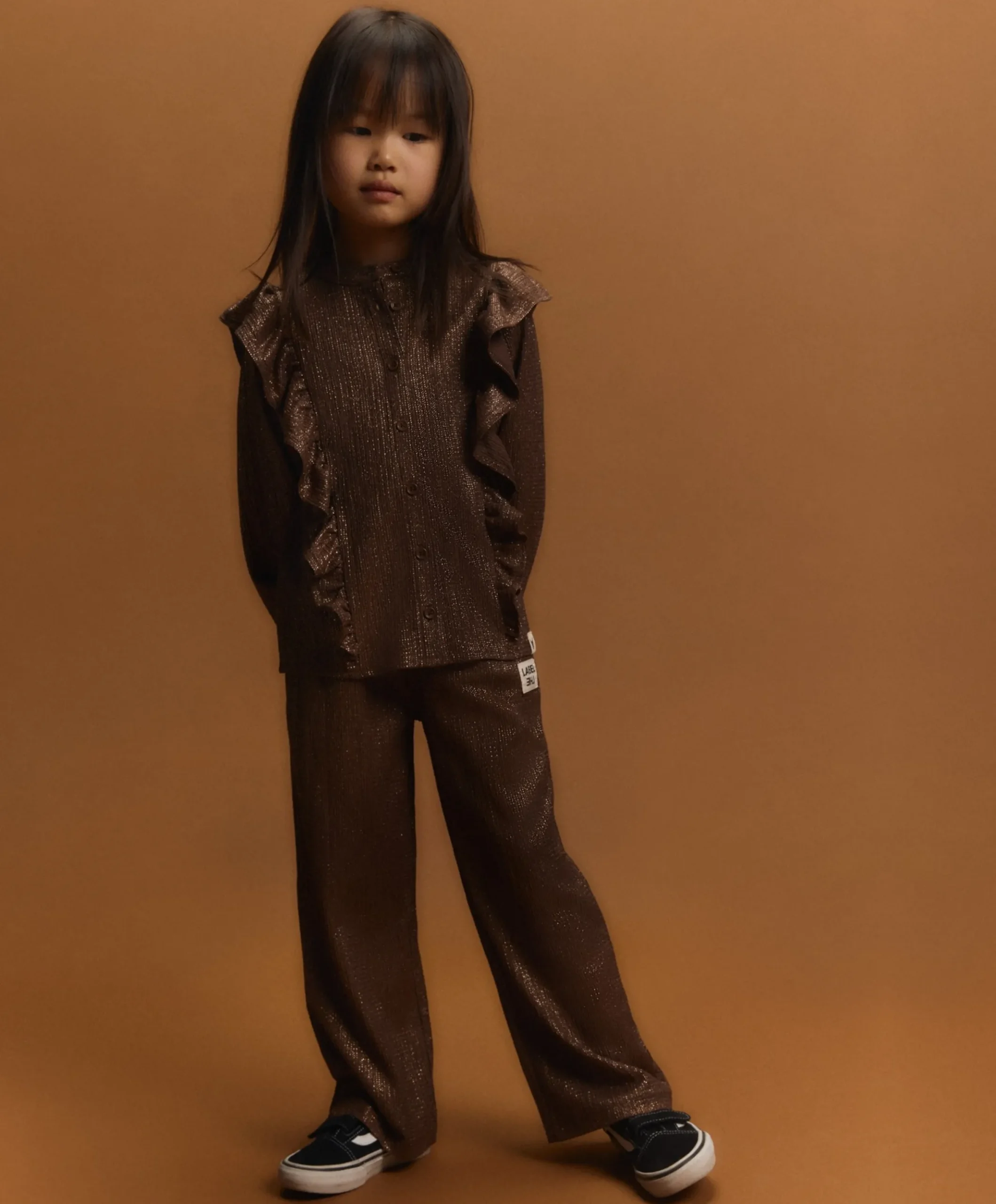 knitted shiny wide leg meisjes broek bruin