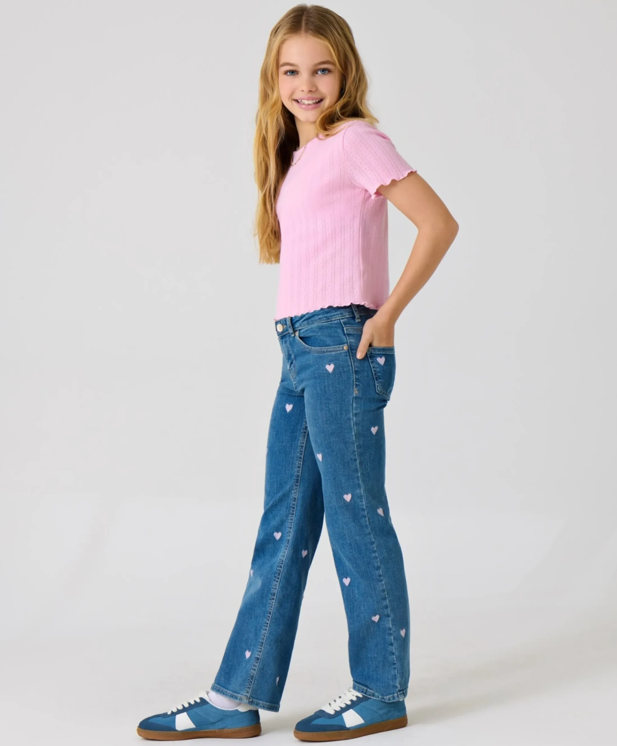 KOGJUICY WIDE LEG HEART EMB DNM JEA meisjes jeans blauw