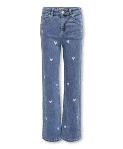 KOGJUICY WIDE LEG HEART EMB DNM JEA meisjes jeans blauw