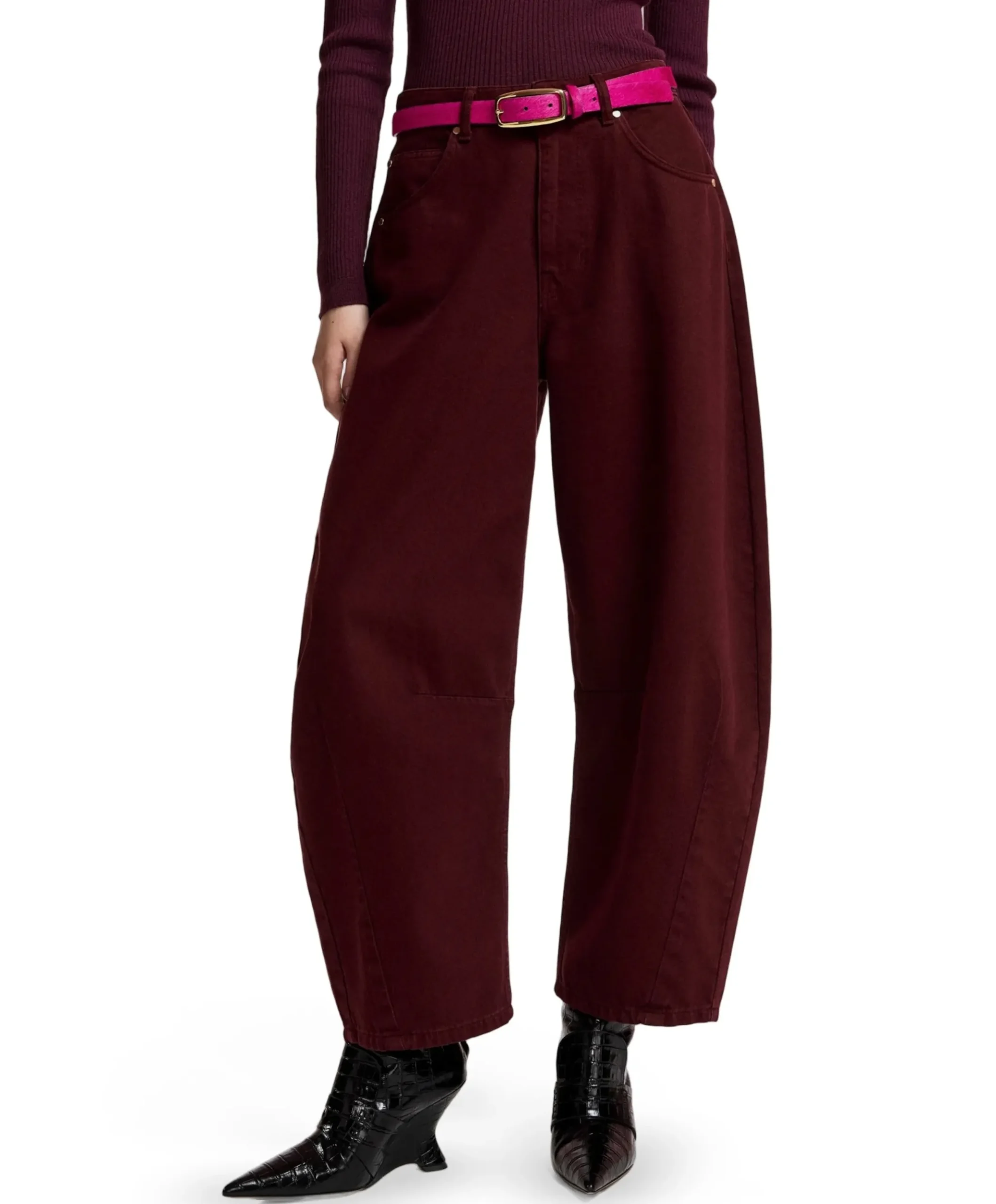 Kokos Colour Denim Barrel Leg dames broek bordeaux