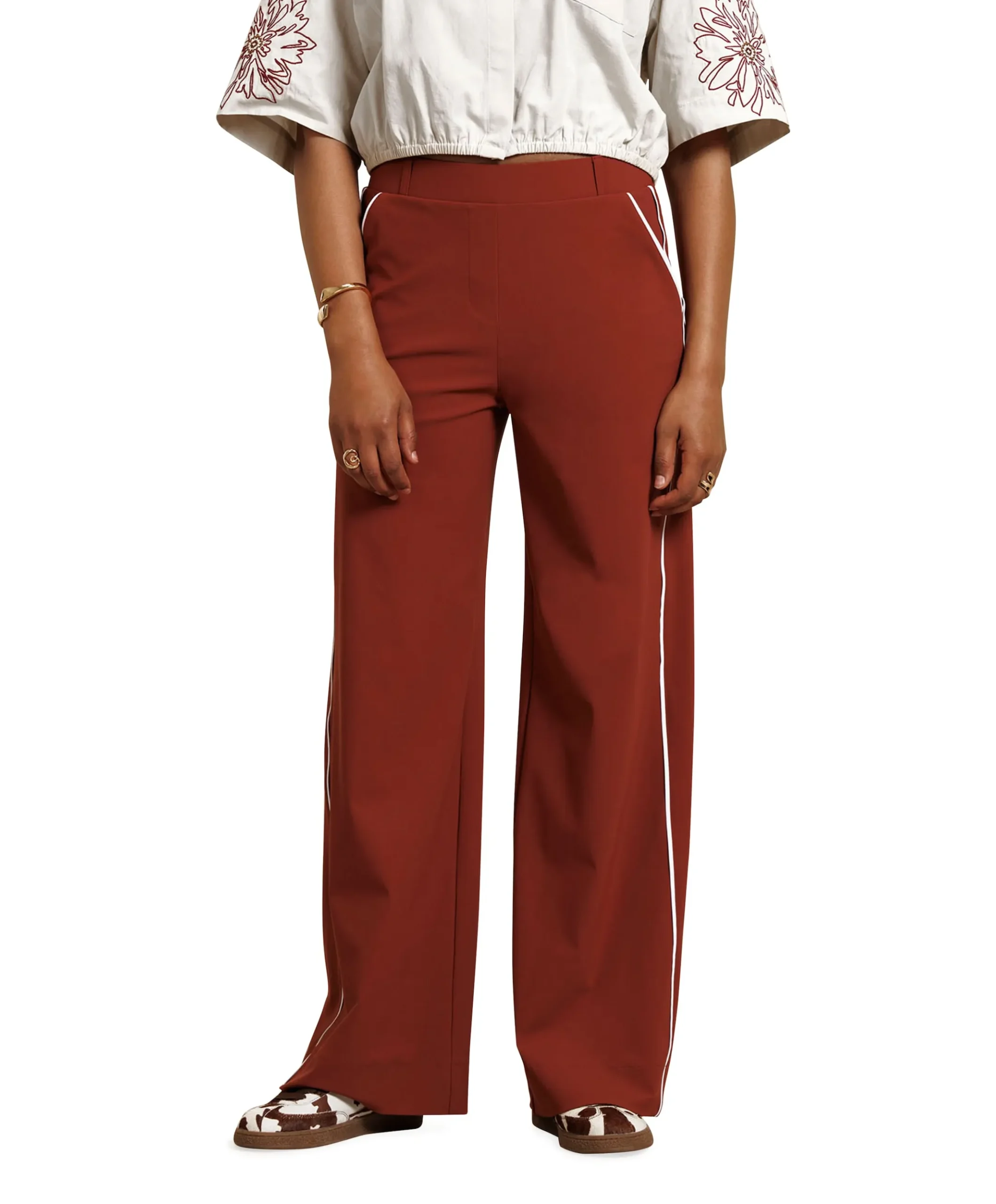 Lexie piping dames broek brique