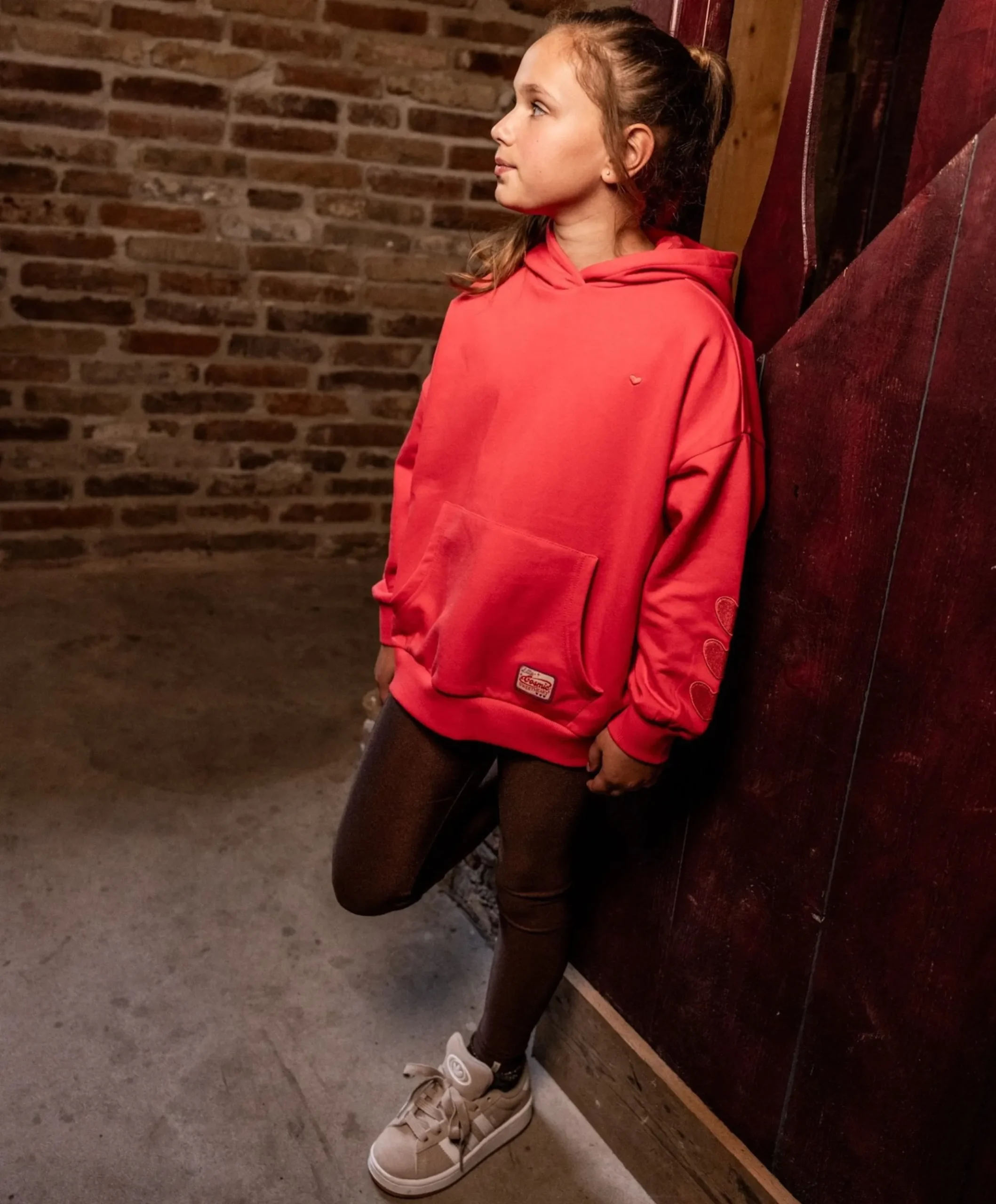 Little heart shiny meisjes broek bruin