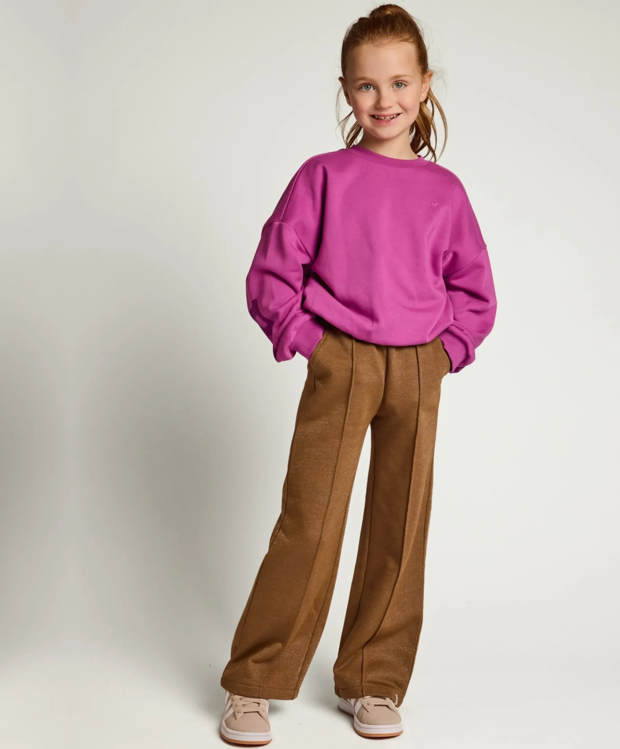 Little lurex sweatpants meisjes broek bruin