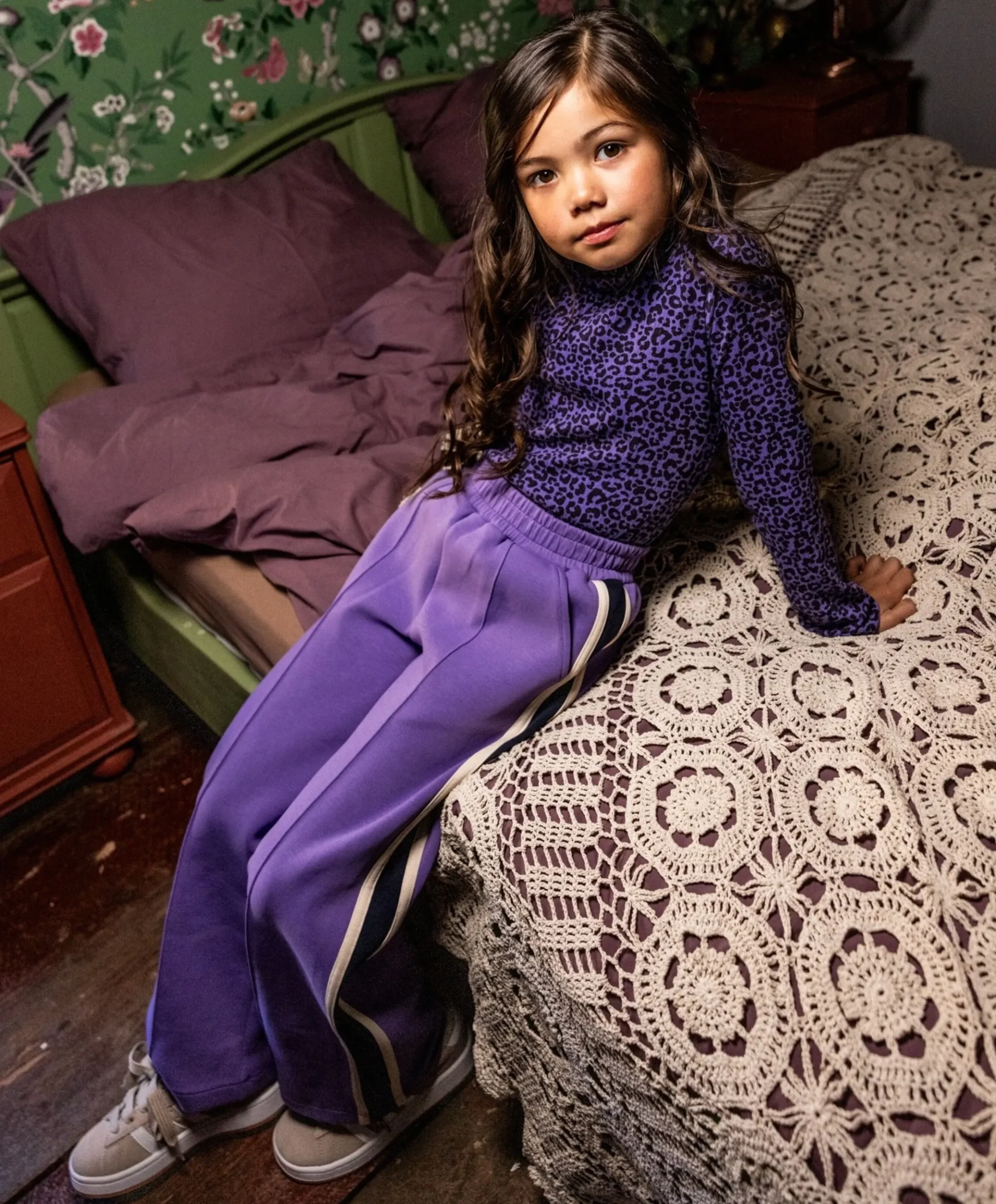 Little scuba wideleg meisjes broek paars