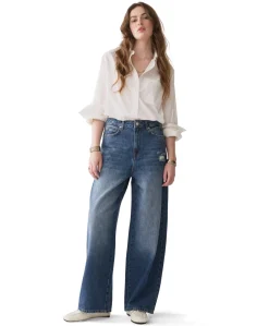 Loose fit Mid weight cotton dames jeans blauw