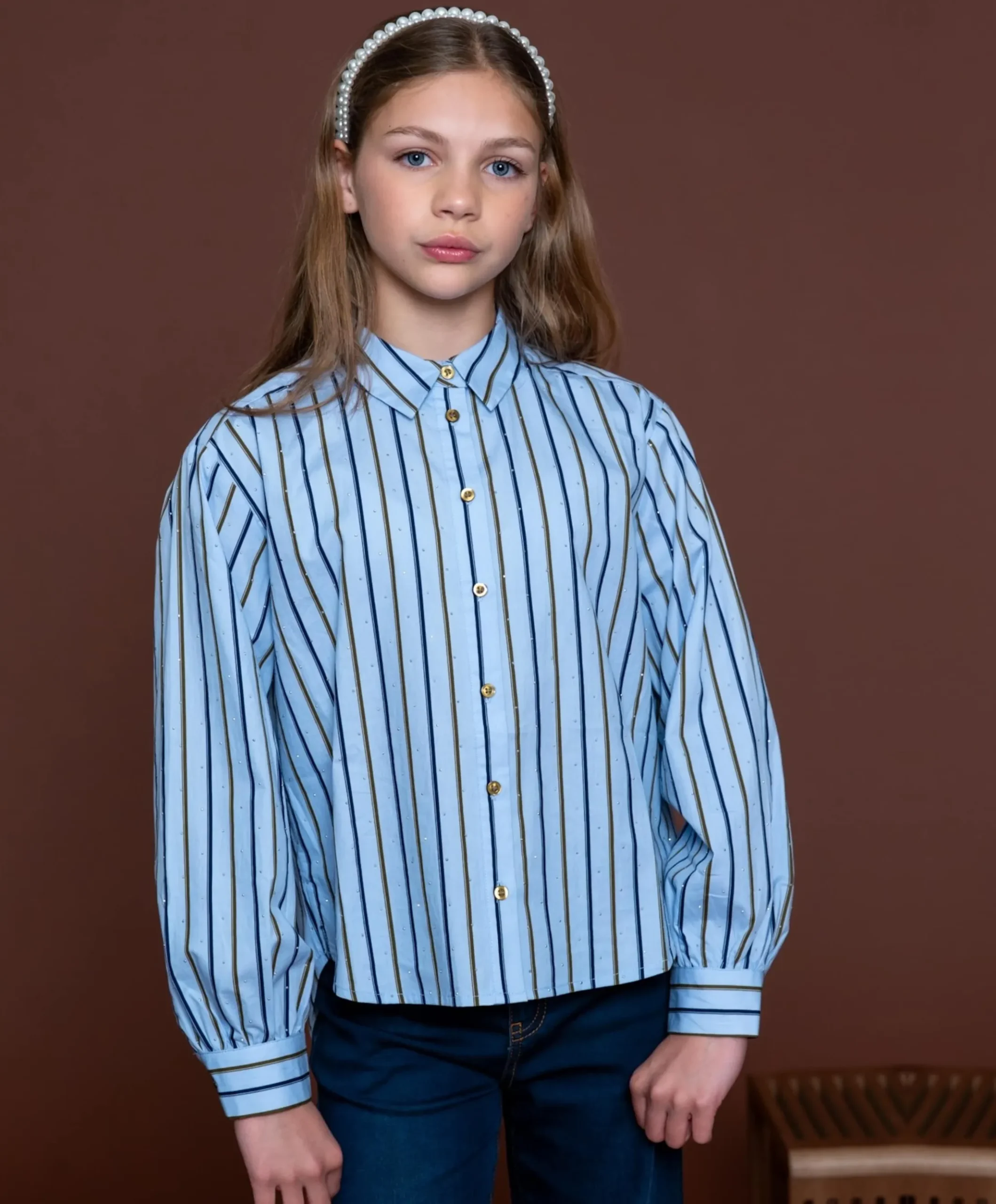 Meisjes blouse lange mouw blauw