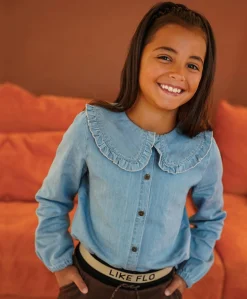 Meisjes blouse lange mouw blauw