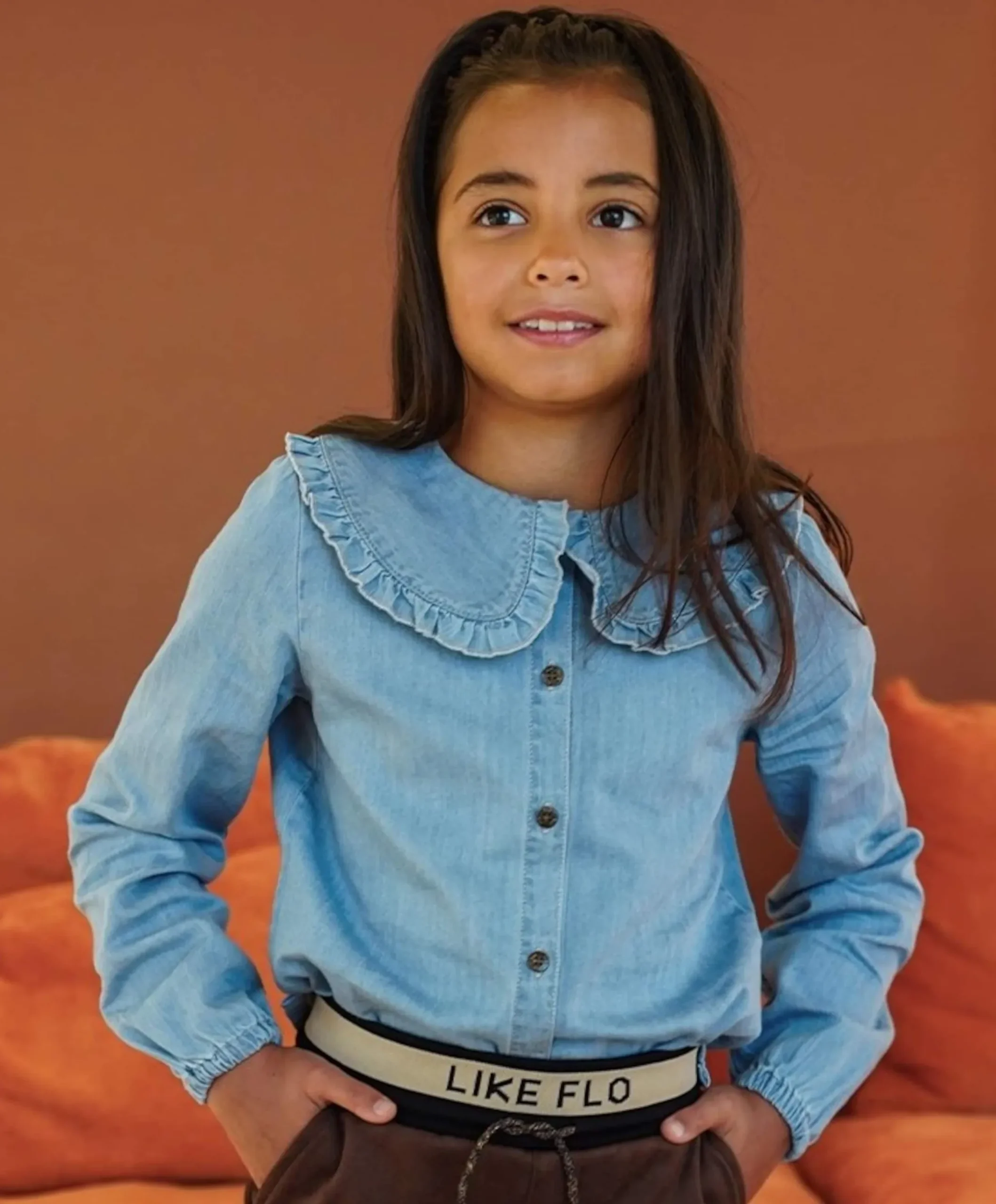 Meisjes blouse lange mouw blauw