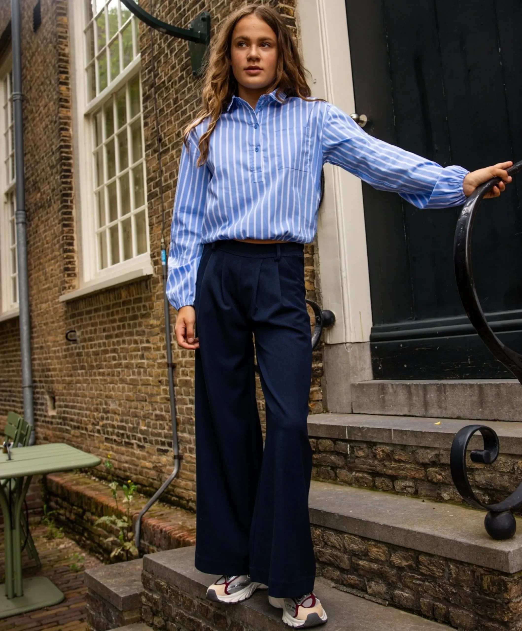 Meisjes blouse lange mouw blauw