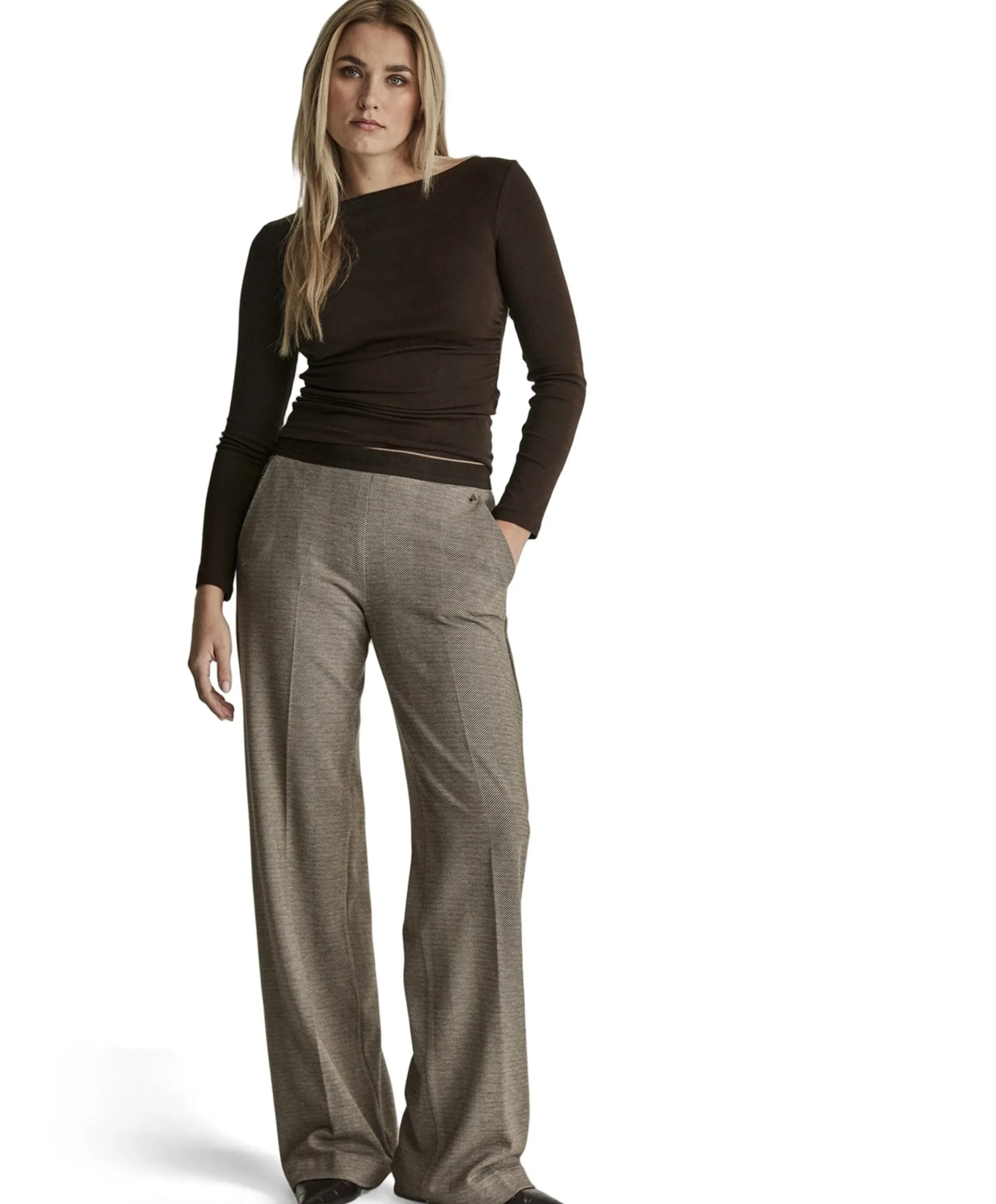 Mira (Elastic) - Knitted Jacquards dames broek bruin