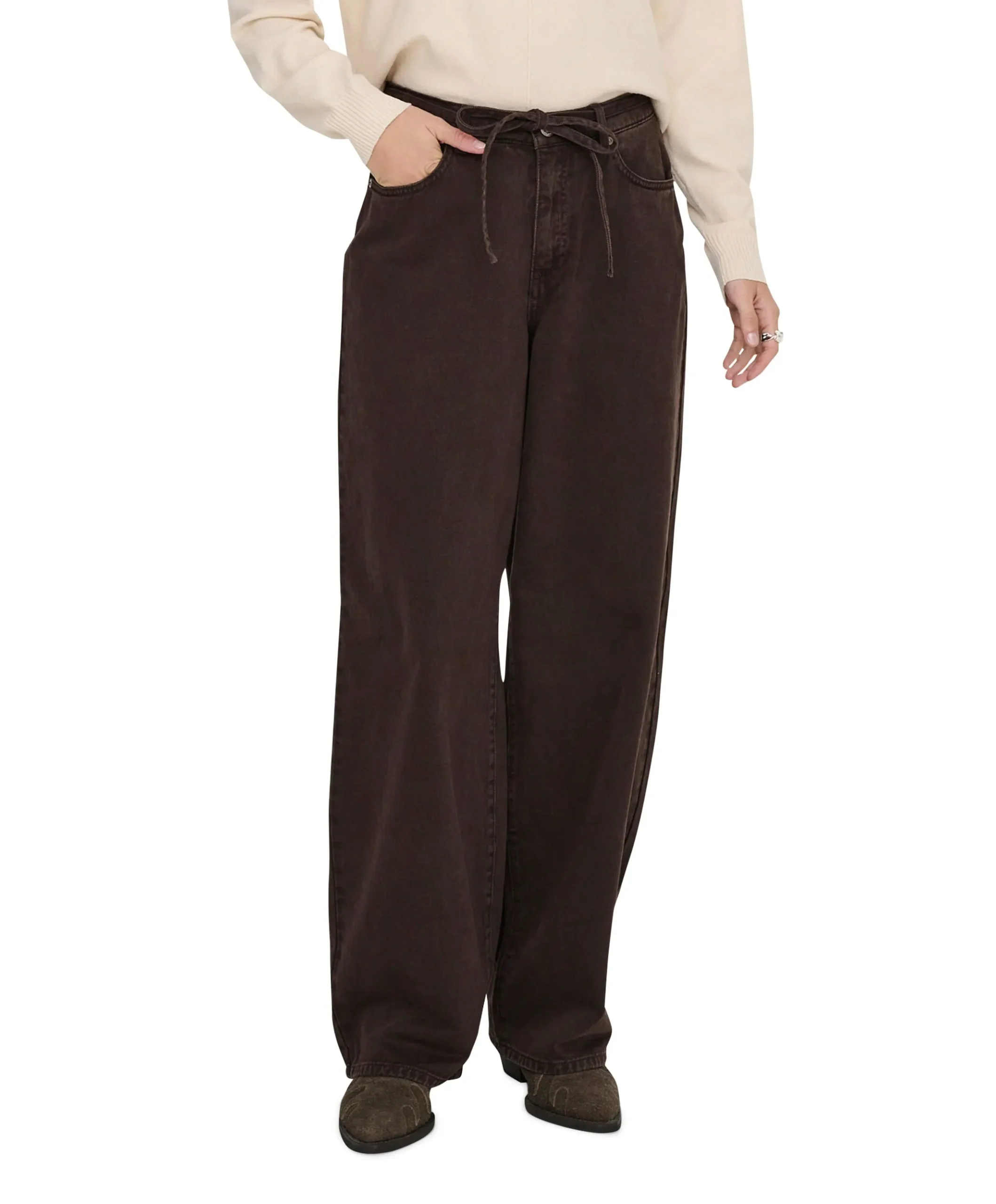 ONLGIANNA MW STRAIGHT DNM BROWN DNM dames jeans bruin