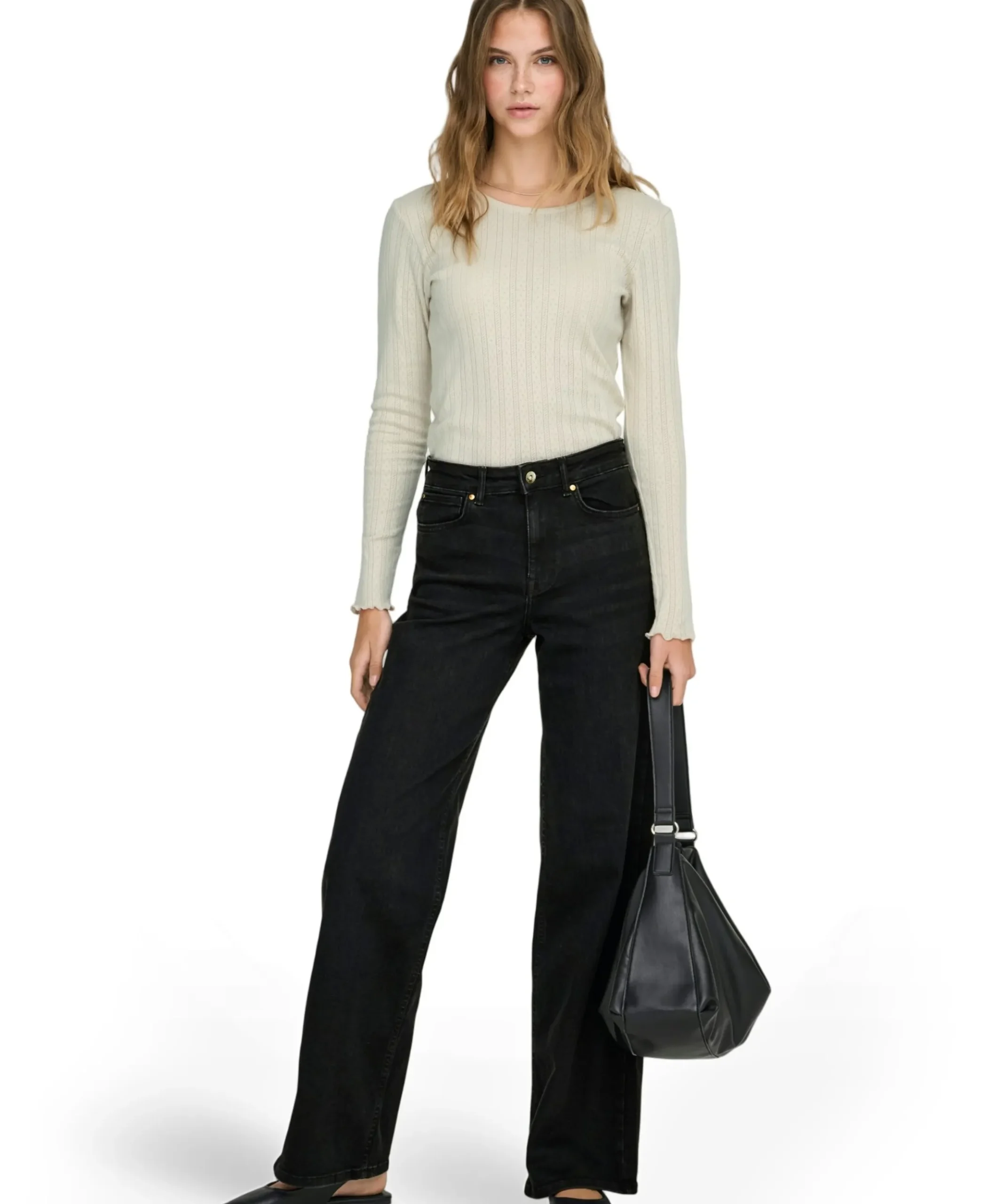 ONLMADISON BLUSH HW WIDE DNM CRO099 dames jeans zwart