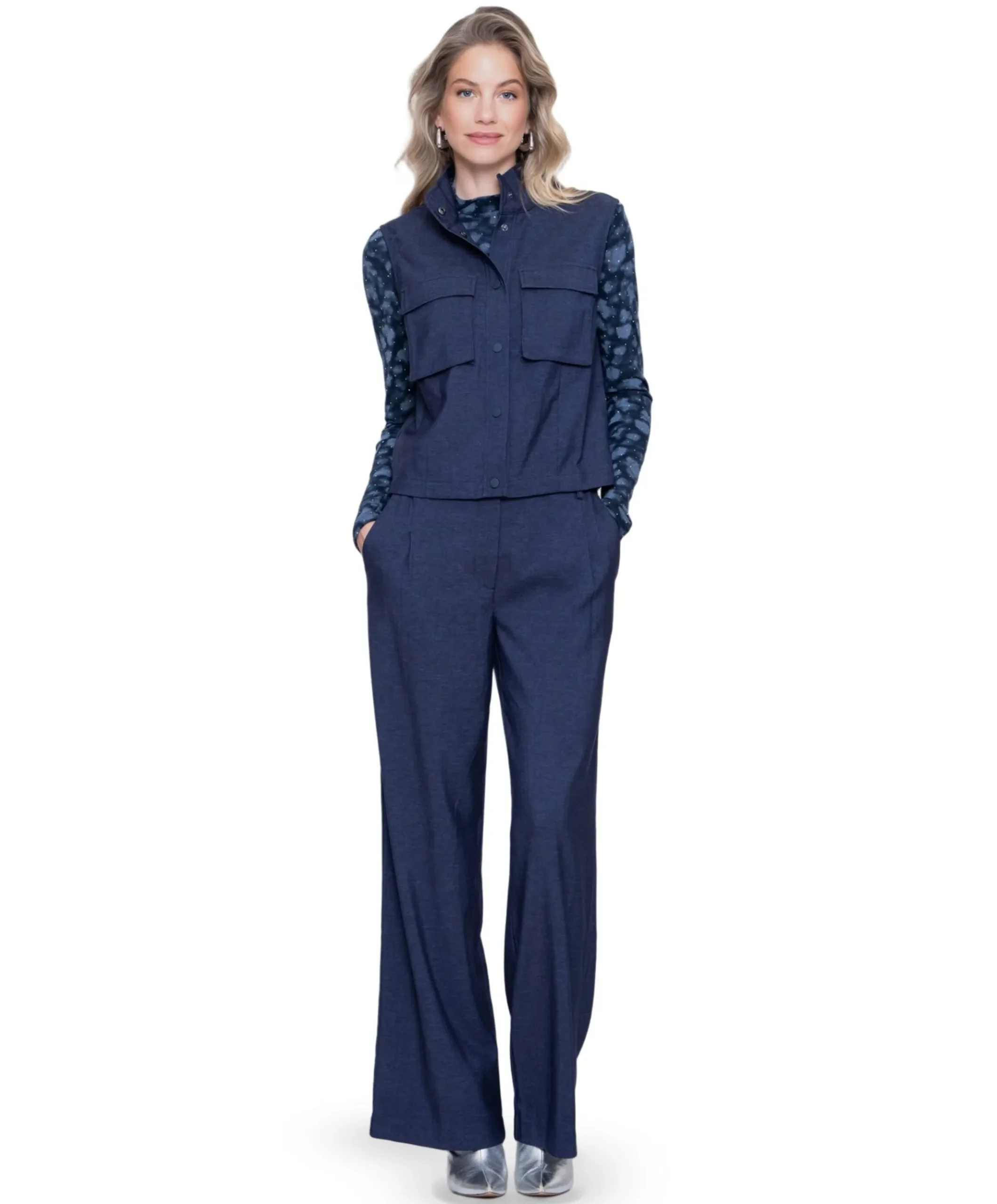 Pants elastic waist dames broek blauw