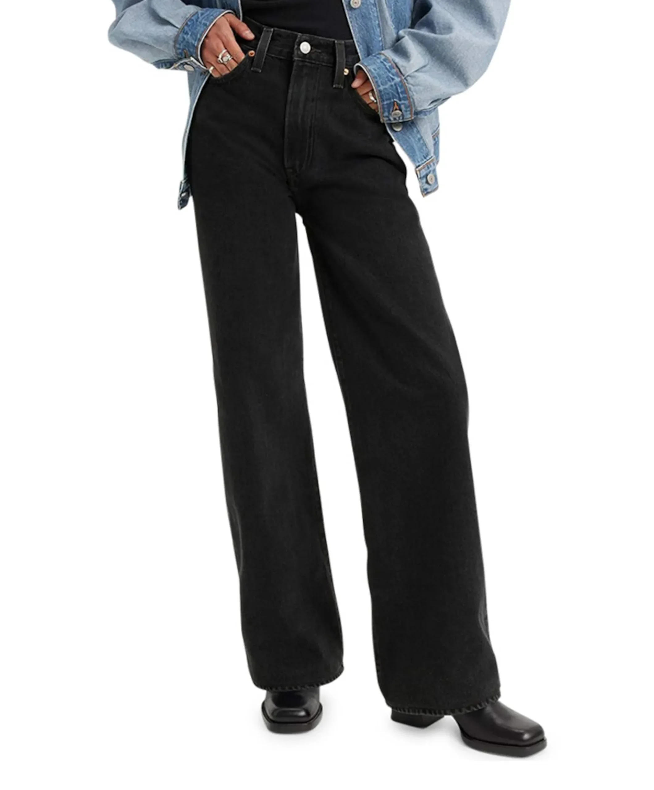 Ribcage wide leg dames jeans zwart
