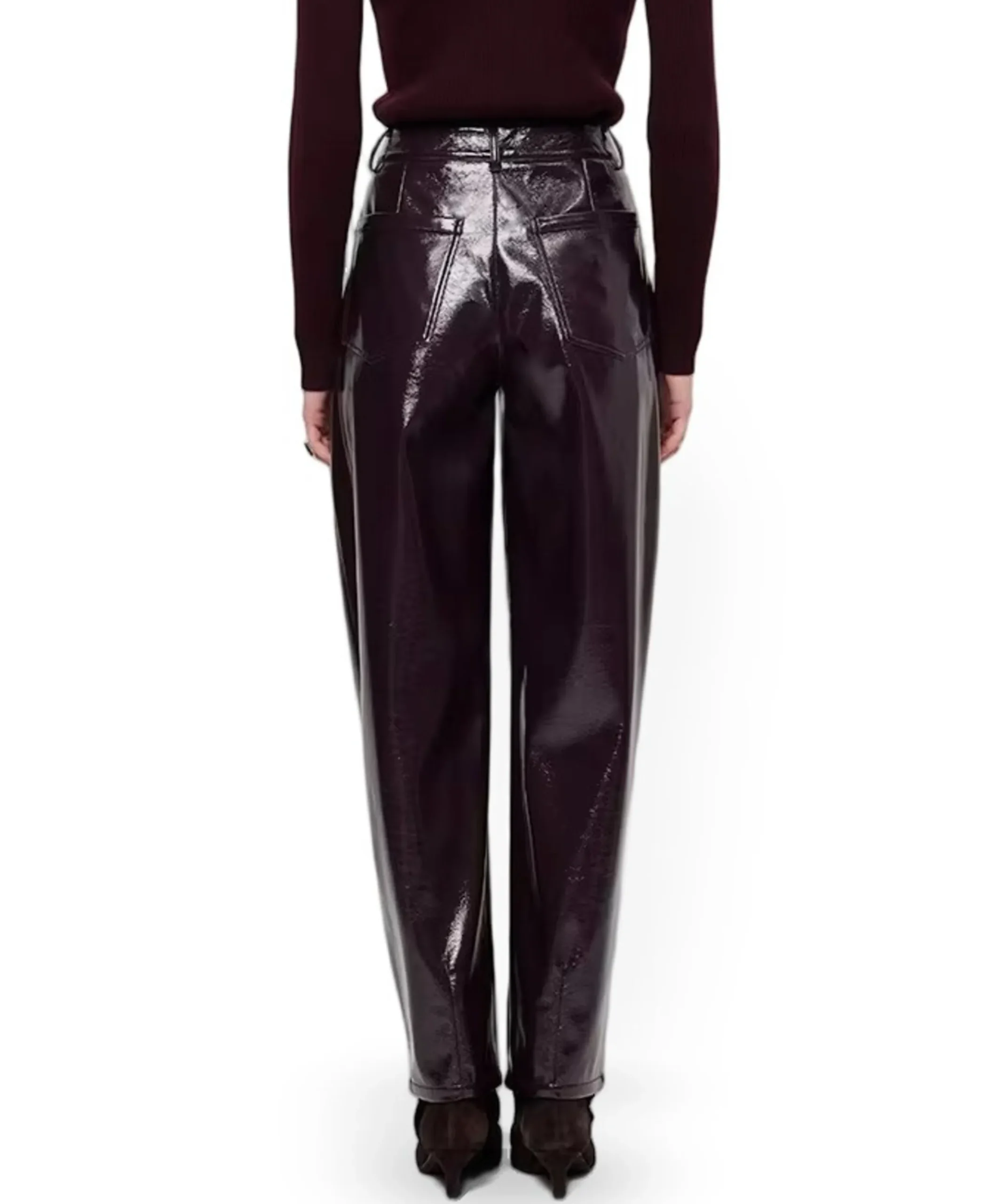 Scene patent faux leather dames broek paars