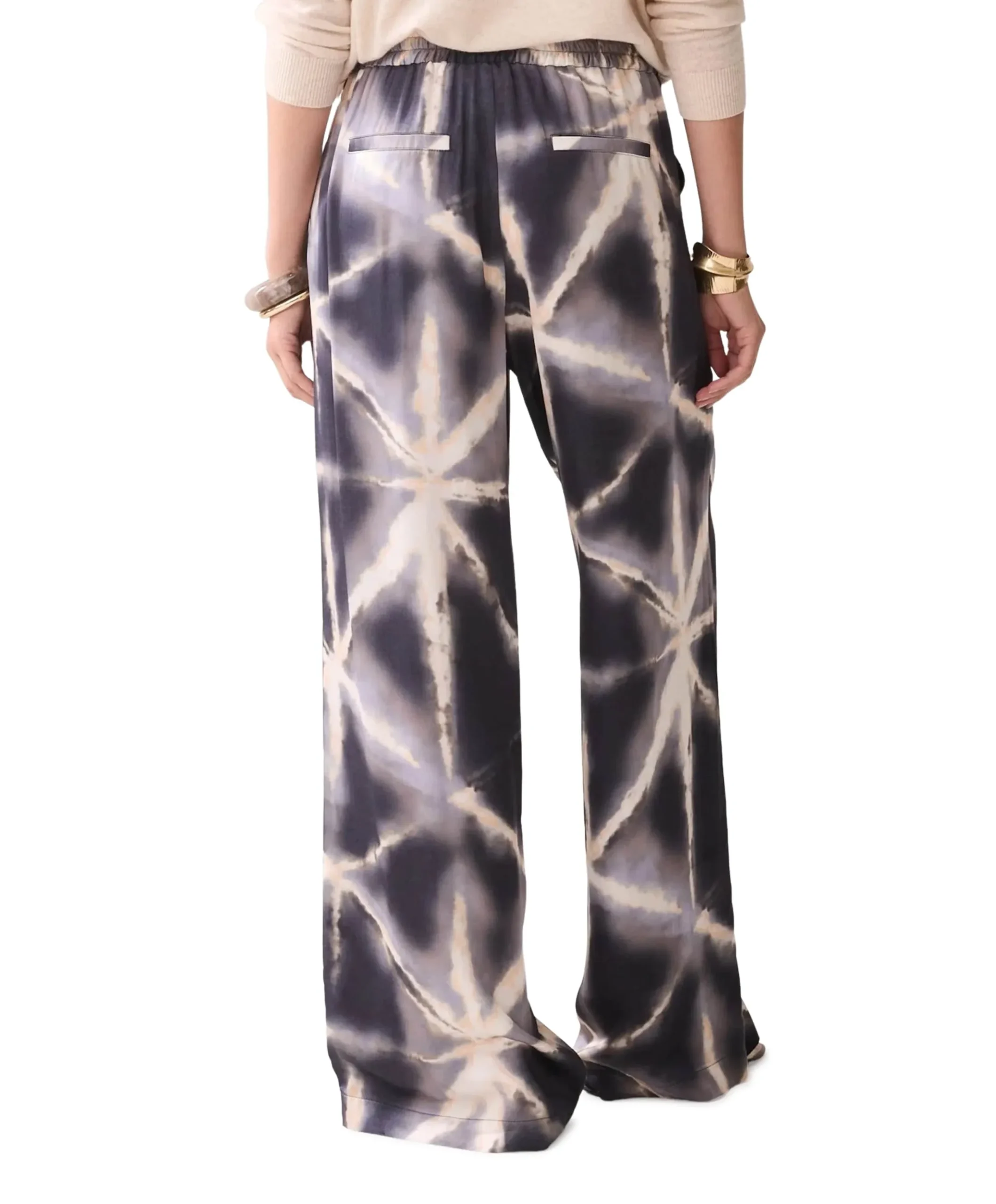 Tie dye viscose dames broek blauw